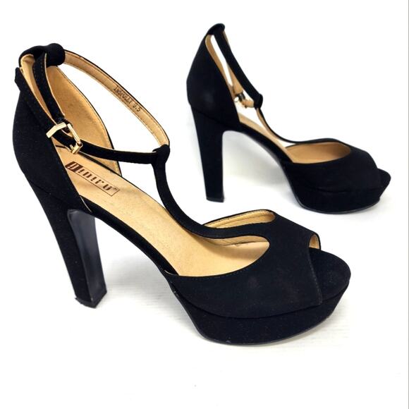 New Platform Black Chunky Heels T Strap Sexy Heels Prom Party Dress Shoes 9.5 - Picture 1 of 11